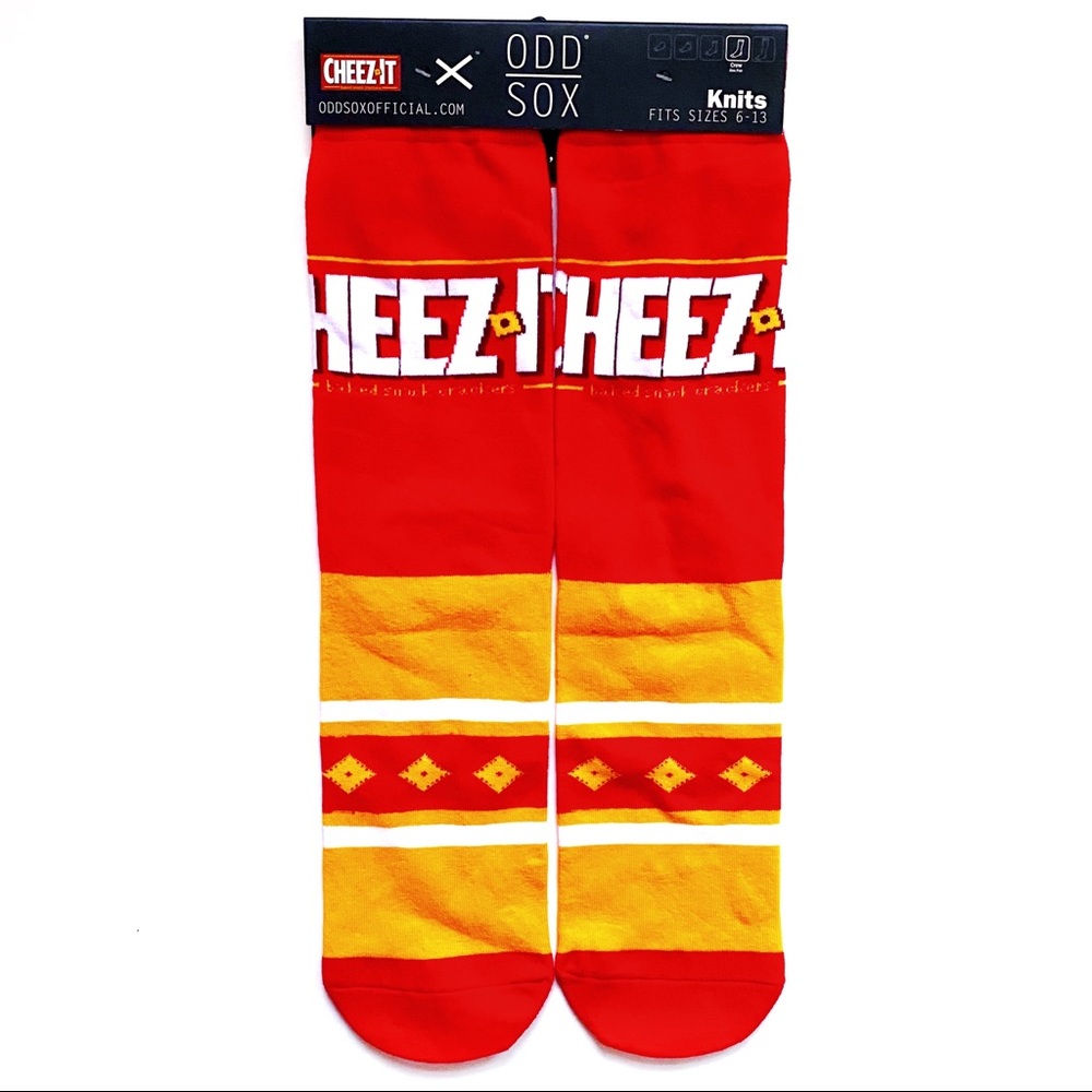 Odd Sox Cheez-It Crew Socks Mens Cheezit Crackers Fun Novelty Gift Red Orange